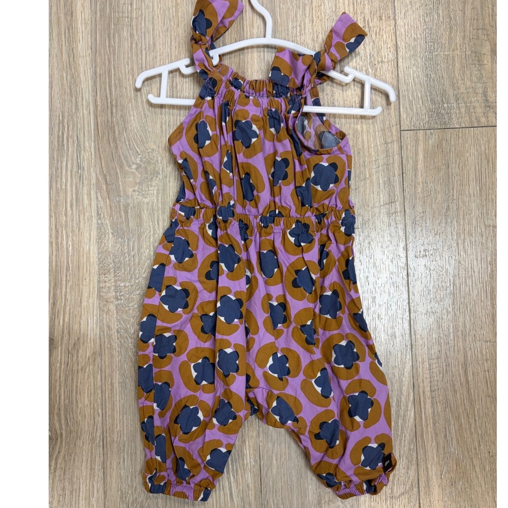 Tea Collection Baby Girl Floral tank Romper jumper Purple Brown Navy Snap Inseam - Picture 4 of 5